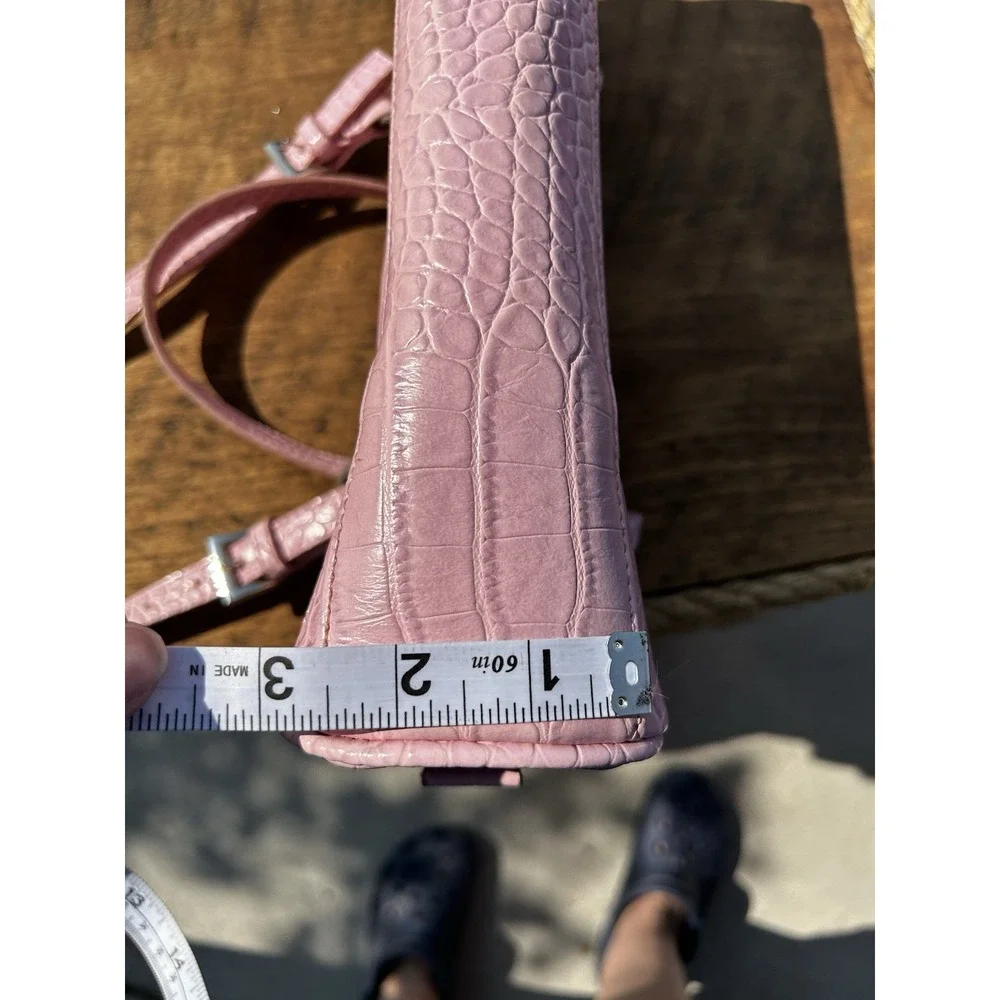 Bisou Pink Faux Croc Embossed Satchel Shoulder Handbag Purse Michele Bohbot